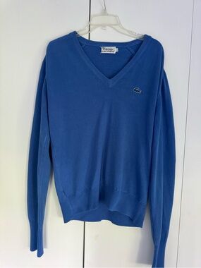 Izod Lacoste V-Neck Cotton Sweater in Royal Blue. LARGE